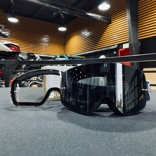 Goggle, YOUTH BLACKOUT, Frameless Design, Black/Gray Strap, Smoke Mirror Lens, Black Frame, Each