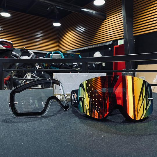 Goggle, YOUTH FLORAL, Frameless Design, Floral Strap, Red Mirror Lens, Black Frame, Each