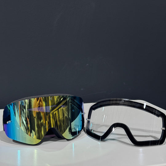 Goggle, YOUTH GOLD, Frameless Design, Black/ Rubberized Gold Strap, Gold Mirror 'Pin Lock' Lens, Black Frame, Each