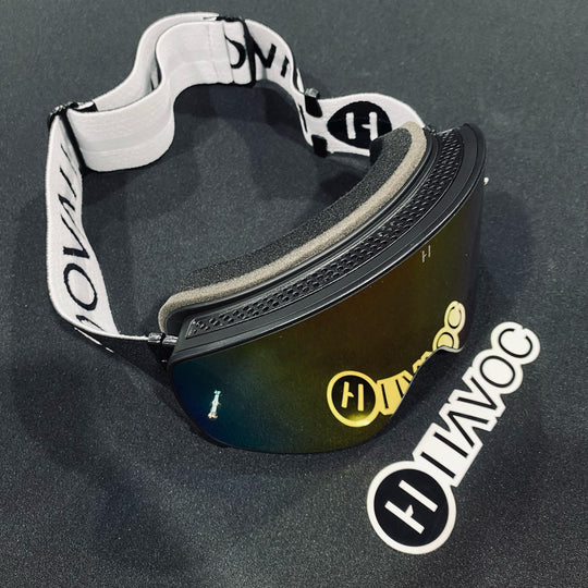 نظارات واقية، معكوسة، تصميم لا متناهي، حزام أبيض/أسود، عدسات مغناطيسية بألوان قوس قزح، إطار أسود، كل واحدة