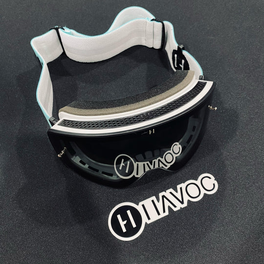 نظارات واقية، تيفاني، تصميم إنفينيتي، حزام أزرق/أسود، عدسات مغناطيسية دخانية، إطار أبيض، كل واحدة