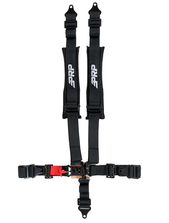 (PRP) (UTV28) Racing Harnesses, V-Style, Latch, 5-Point, Nylon, Black, 2 in. Belt Width, Roll Bar Mounting, Each