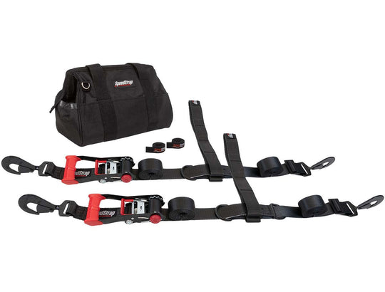 (PRP) (UTV28) Tie-Down Straps, SpeedStrap, Heavy-Duty, Tire Bonnets, Ratchet, Twisted Snap Hooks, 2 in. Width, Black, SpeedWraps, Storage Bag, Kit