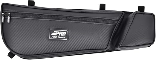 (PRP) (UTV28) Cargo Carrier, Stock Door Bag and Knee Pad, Front, Driver/Passenger, Vinyl, Carbon Fiber Black, Can-Am, Pair