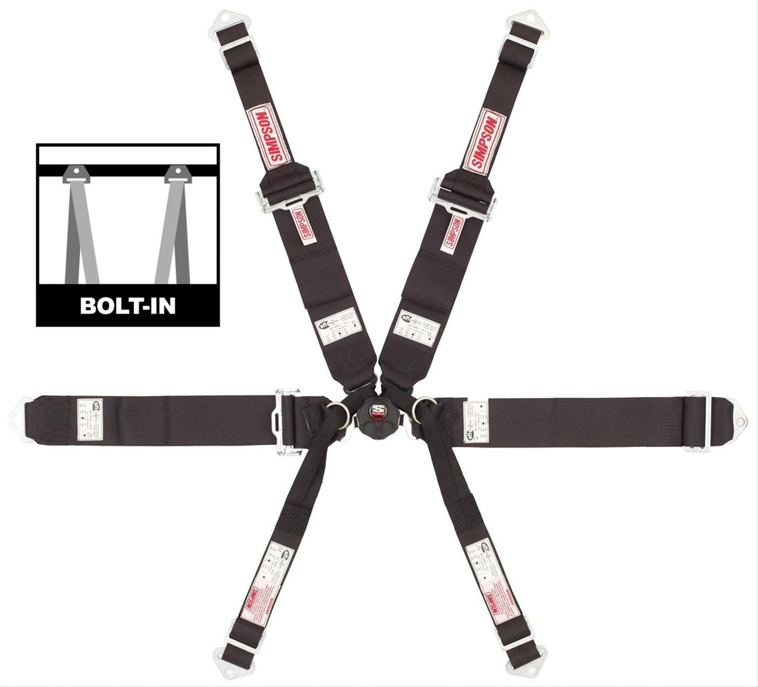 Racing Harness, 6-Point, Camlock, Bolt-In, Black, SFI 16.5, Kit - Topspeed