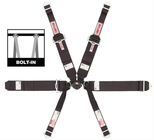 Racing Harness, 6-Point, Camlock, Bolt-In, Black, SFI 16.5, Kit - Topspeed