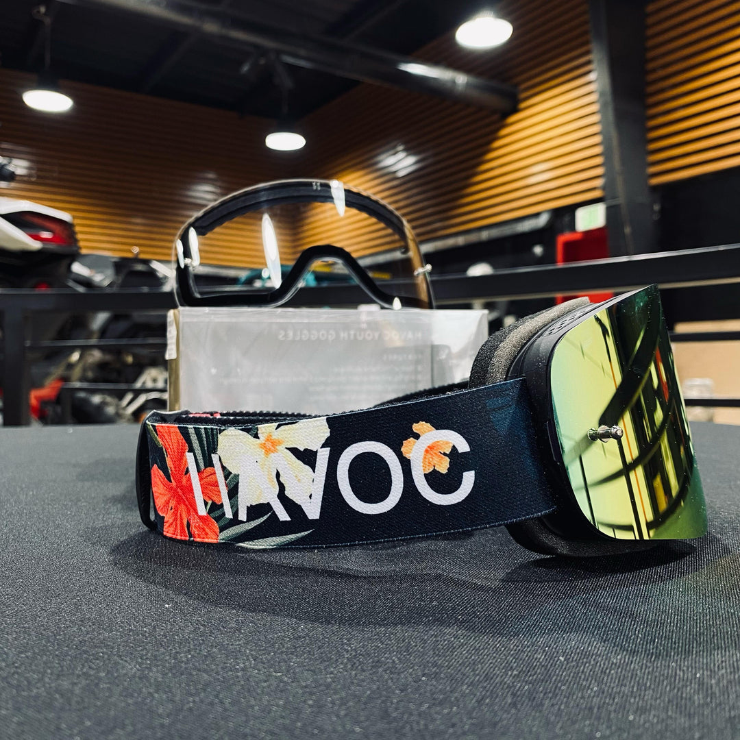 Goggle, YOUTH FLORAL, Frameless Design, Floral Strap, Red Mirror Lens, Black Frame, Each