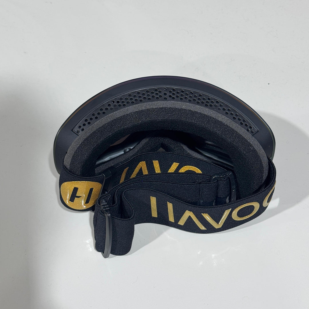 Goggle, YOUTH GOLD, Frameless Design, Black/ Rubberized Gold Strap, Gold Mirror 'Pin Lock' Lens, Black Frame, Each