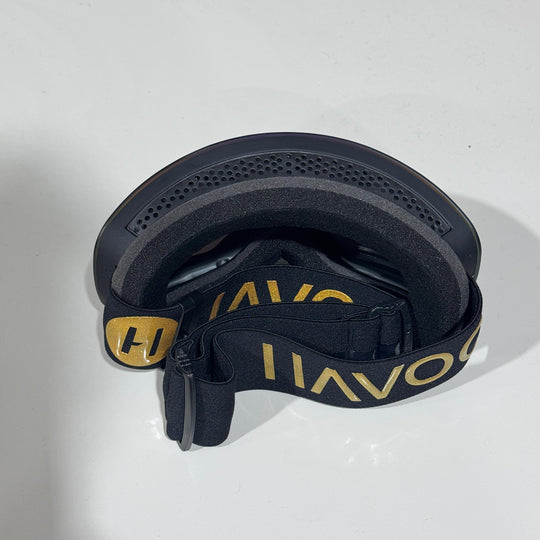 Goggle, YOUTH GOLD, Frameless Design, Black/ Rubberized Gold Strap, Gold Mirror 'Pin Lock' Lens, Black Frame, Each