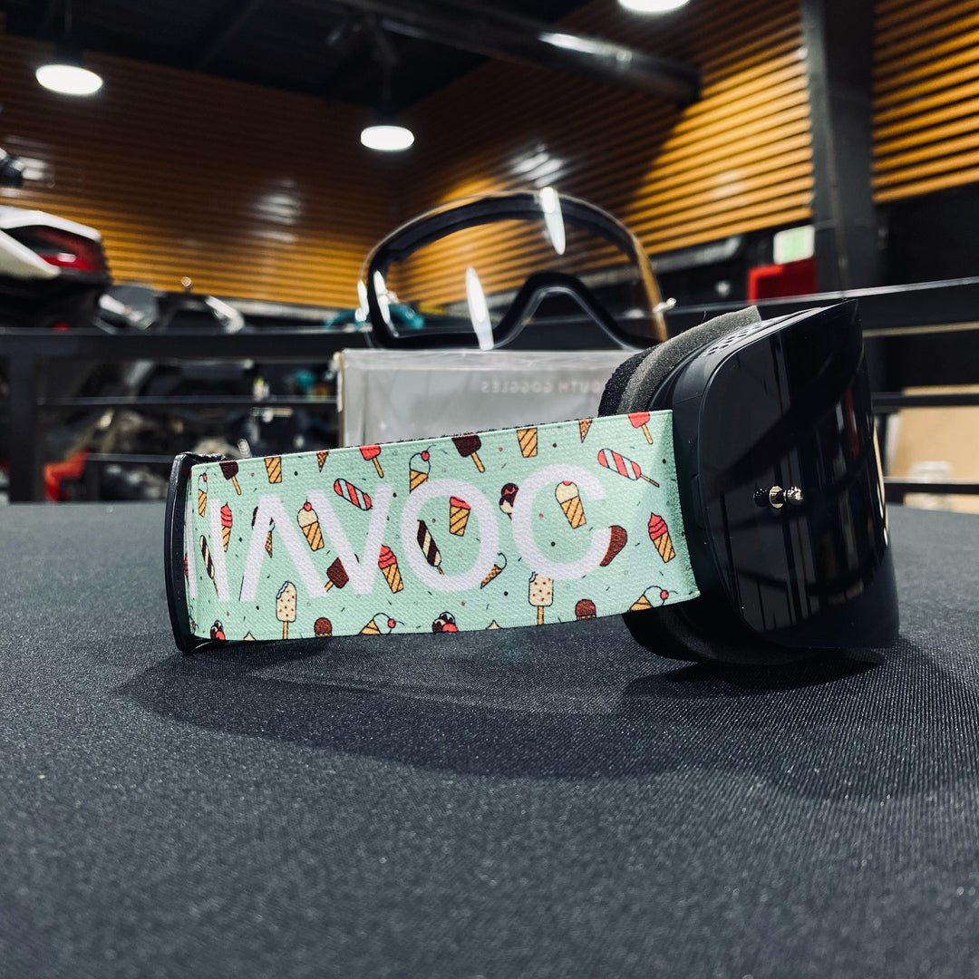 Goggle, YOUTH ICE CREAM, Frameless Design, Ice Cream Strap, Light Smoke 'Pin Lock' Lens, Black Frame, Each