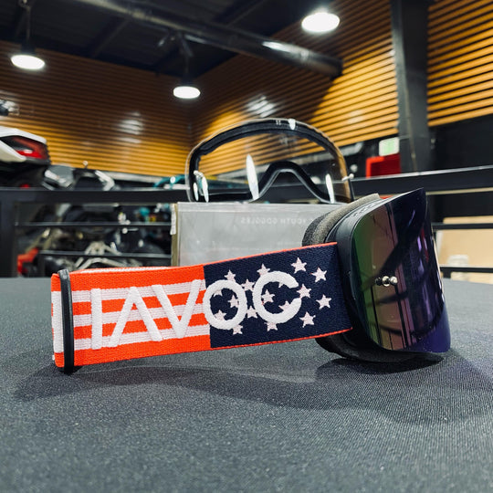 Goggle, YOUTH USA, Frameless Design, USA Strap, Blue Mirror 'Pin Lock' Lens, Black Frame, Each