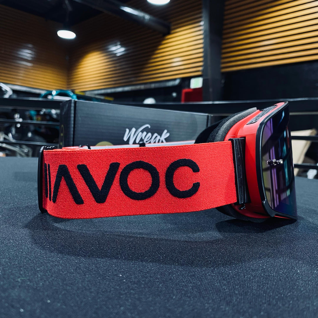 نظارات واقية، HELLFIRE، تصميم Infinity، حزام أحمر/أسود، عدسة مغناطيسية ذهبية، إطار أحمر، كل واحدة