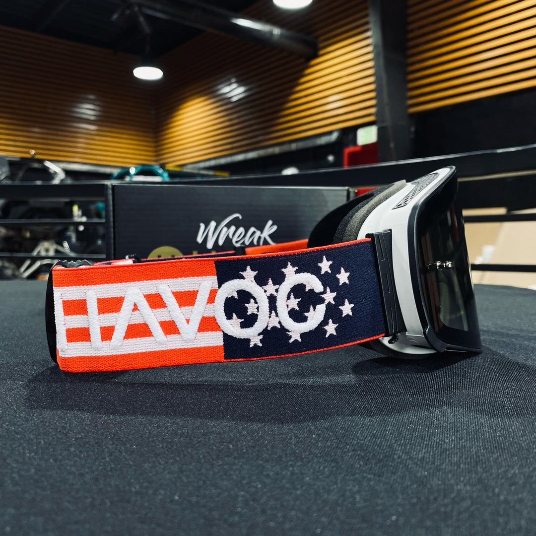 نظارات واقية، باتريوت، تصميم إنفينيتي، حزام الولايات المتحدة الأمريكية، عدسة مغناطيسية زرقاء، إطار أبيض، كل واحدة