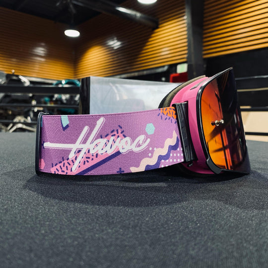 نظارات واقية، ريترو، تصميم إنفينيتي، حزام من التسعينيات، عدسة مغناطيسية فضية عاكسة، إطار وردي، كل واحدة