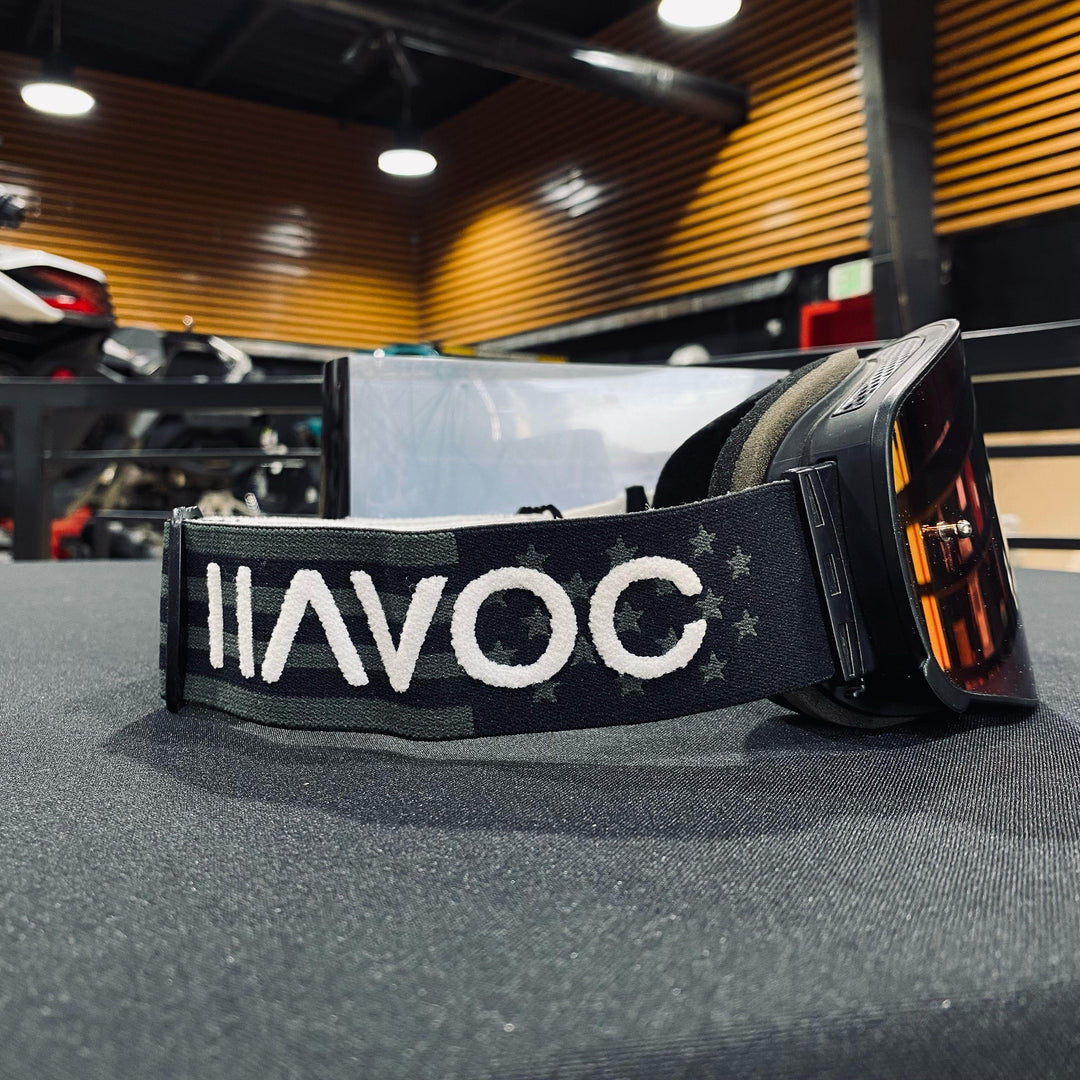 نظارات واقية، الولايات المتحدة، تصميم إنفينيتي، حزام علم أسود، عدسة مغناطيسية خضراء، إطار أسود، كل واحدة