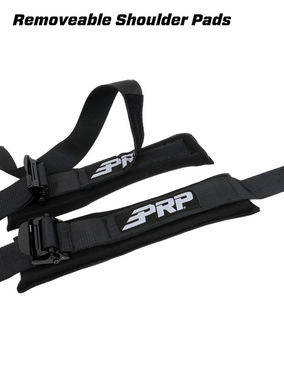 (PRP) (UTV28) Racing Harnesses, V-Style, Latch, 5-Point, Nylon, Black, 2 in. Belt Width, Roll Bar Mounting, Each