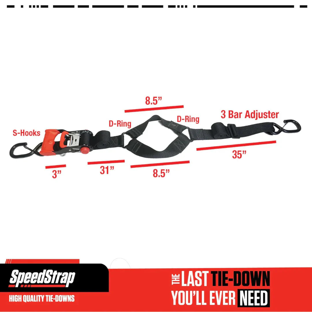 (PRP) (UTV28) Tie-Down Straps, SpeedStrap, Fuel Jug Tie-Down, Ratchet, S-Hook, Retention Clip, 1 in. Width, Black, Each