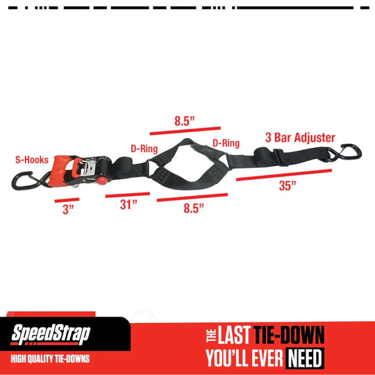 (PRP) (UTV28) Tie-Down Straps, SpeedStrap, Fuel Jug Tie-Down, Ratchet, S-Hook, Retention Clip, 1 in. Width, Black, Each