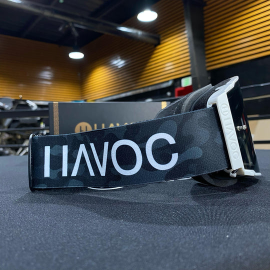 Black Camo Helios Stealth Camo Strap Smoke Lens White Frame, Each