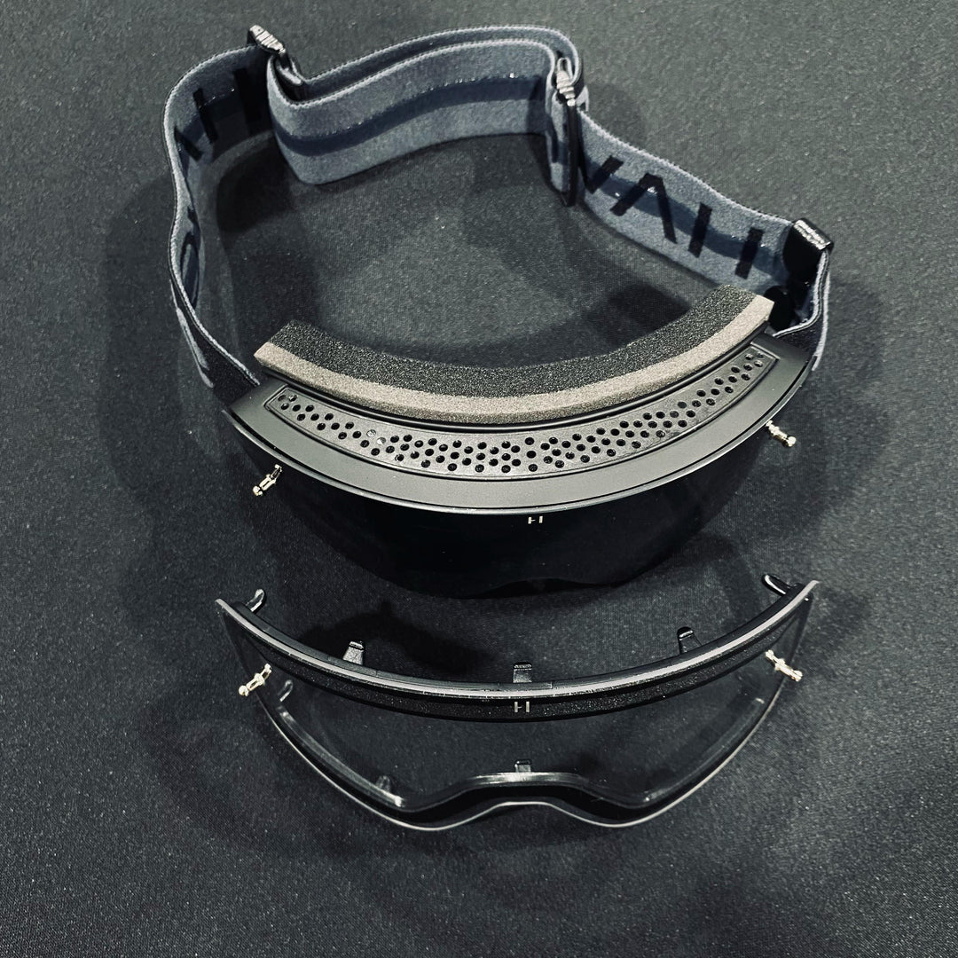 Goggle, YOUTH BLACKOUT, Frameless Design, Black/Gray Strap, Smoke Mirror Lens, Black Frame, Each