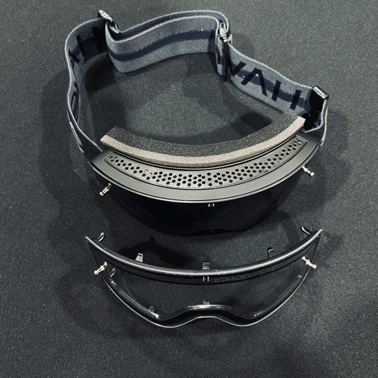 Goggle, YOUTH BLACKOUT, Frameless Design, Black/Gray Strap, Smoke Mirror Lens, Black Frame, Each