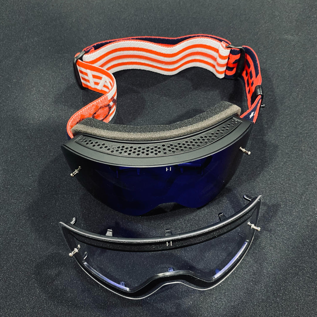 Goggle, YOUTH USA, Frameless Design, USA Strap, Blue Mirror 'Pin Lock' Lens, Black Frame, Each