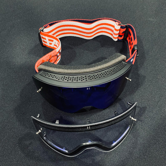Goggle, YOUTH USA, Frameless Design, USA Strap, Blue Mirror 'Pin Lock' Lens, Black Frame, Each