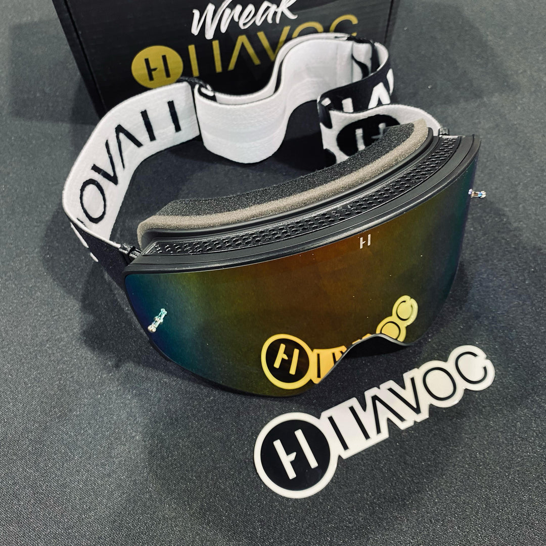 نظارات واقية، معكوسة، تصميم لا متناهي، حزام أبيض/أسود، عدسات مغناطيسية بألوان قوس قزح، إطار أسود، كل واحدة