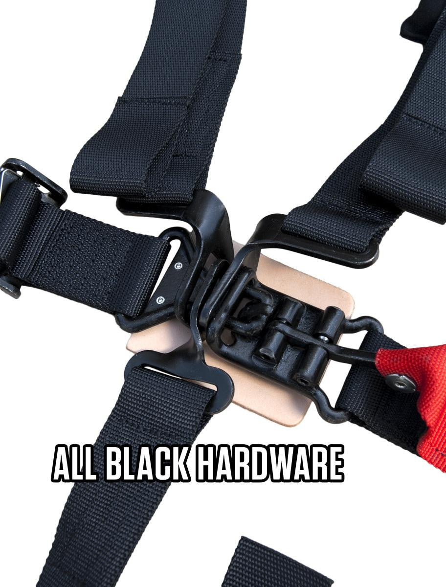 (PRP) (UTV28) Racing Harnesses, V-Style, Latch, 5-Point, Nylon, Black, 2 in. Belt Width, Roll Bar Mounting, Each