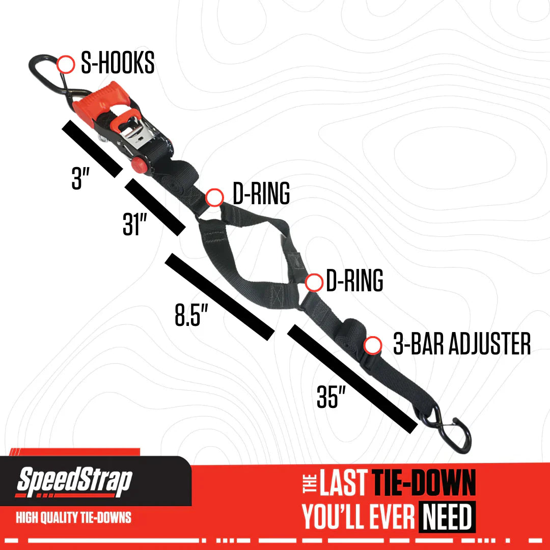 (PRP) (UTV28) Tie-Down Straps, SpeedStrap, Fuel Jug Tie-Down, Ratchet, S-Hook, Retention Clip, 1 in. Width, Black, Each