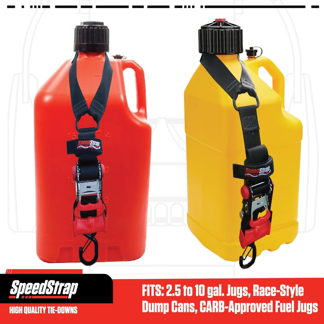 (PRP) (UTV28) Tie-Down Straps, SpeedStrap, Fuel Jug Tie-Down, Ratchet, S-Hook, Retention Clip, 1 in. Width, Black, Each